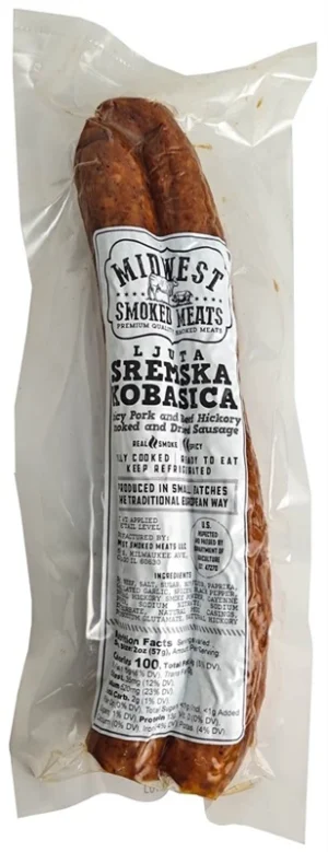 MIDWEST MEATS’ SREMSKA KOBASICA LJUTA (HICKORY SMOKED PORK AND BEEF SAUSAGE SPICY)